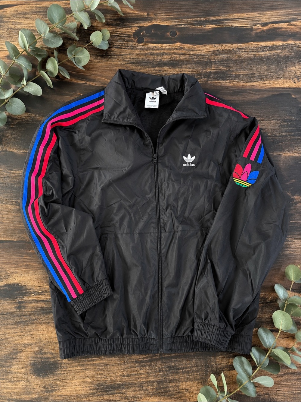 Adidas Originals Vintage Rare Trefoil Windbreaker Jacket Nylon Black Medium
